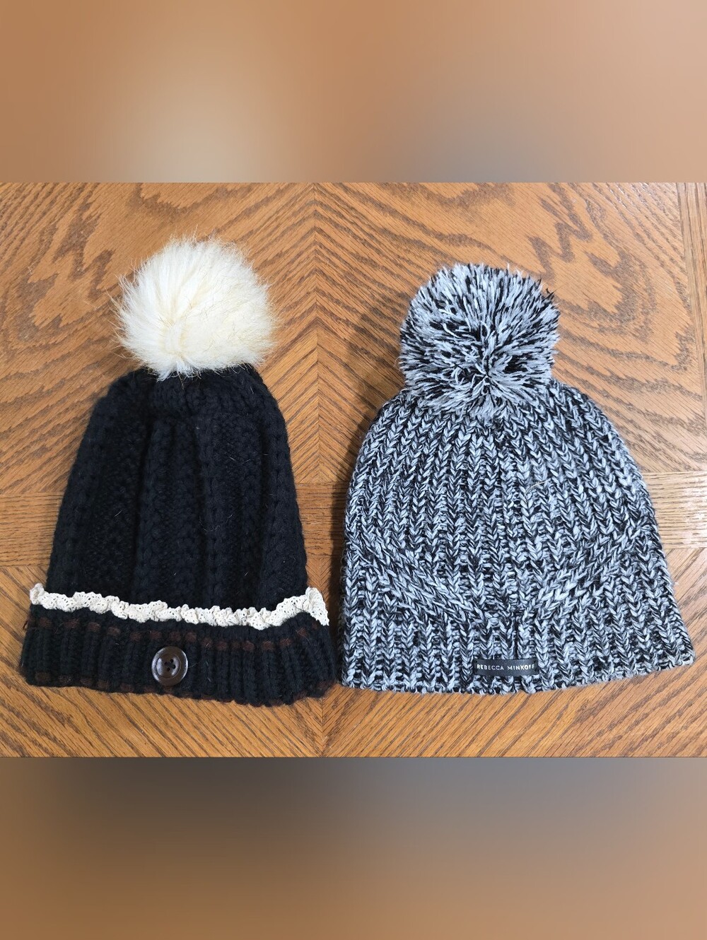 NWOT Rebecca Minkoff And Womens Pom Pom Beanie - Black/White